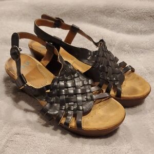 Black Woven Leather Sandals